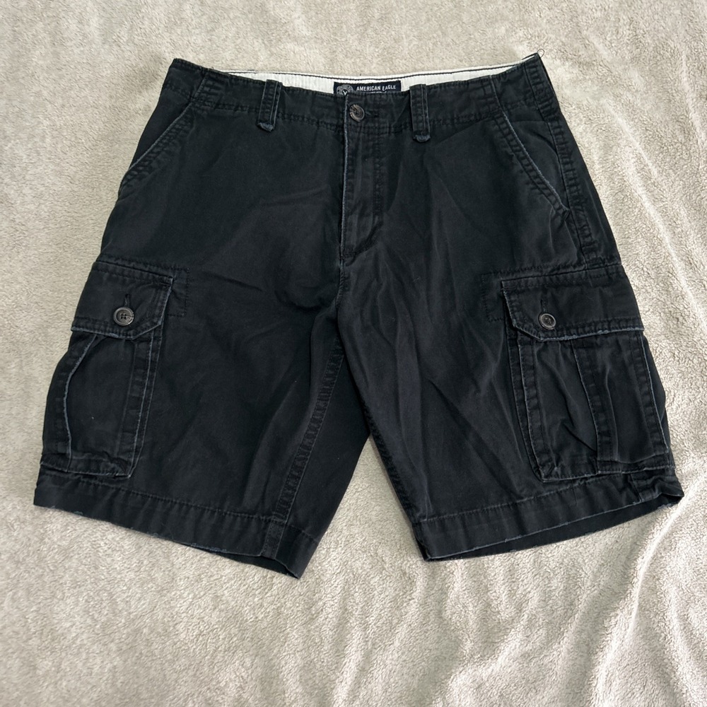 American Eagle Outfitters Men's Black Cargo Shorts Size 33 10 Inseam Quick Dry